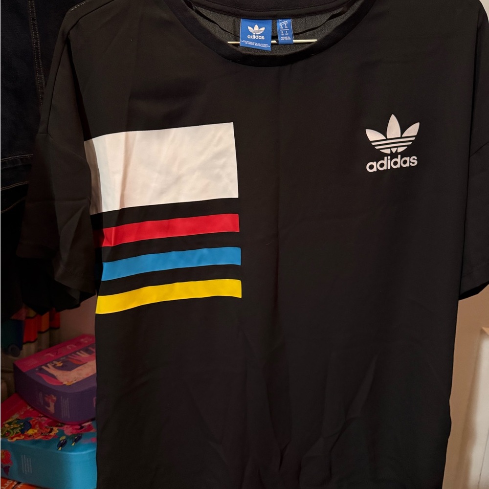 Adidas Black Tee with Multicolor Graphic